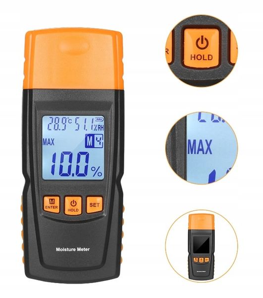 WILGOTNOŚCIOMIERZ MIERNIK WILGOTNOŚCI DO DREWNA 4 GRUPY POMIARU 9V+ BATERIE zdjęcie 14