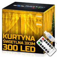 Kurtyna świetlna 300 LED BIAŁY CIEPŁY Girlanda Lampki 2700K 3x3m USB +pilot