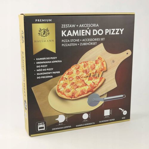 ZESTAW KAMIEŃ Z KORDIERYTU DO PIECZENIA PIZZY 33CM + AKCESORIA NÓŻ DESKA na Arena.pl