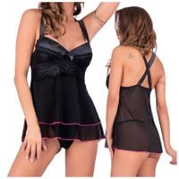 SEKSOWNY KOMPLET TIULOWY KOSZULKA STRINGI S M L