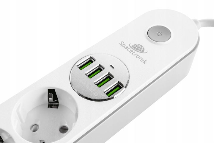 Bezpieczna Listwa Zasilająca Przedłużacz Spacetronik SR-203 4AC 4USB QC 2m zdjęcie 15