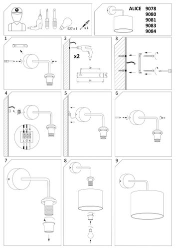 Okrągły kinkiet abażurowy Alice 9084 do sypialni czarny złoty na Arena.pl