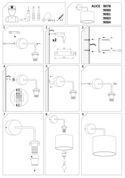Okrągły kinkiet abażurowy Alice 9084 do sypialni czarny złoty zdjęcie 4