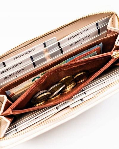 portfel damski w typie piórnika w kolorze ecru zamykany na suwak - rovicky na Arena.pl