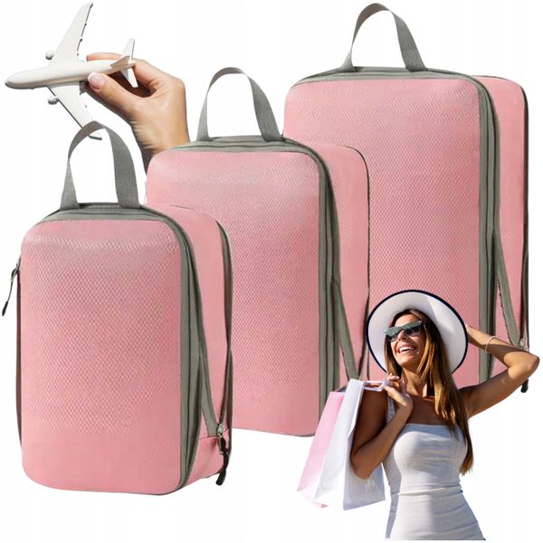 Organizer Kompresyjny  Zestaw 3 Szt     Różowy zdjęcie 1