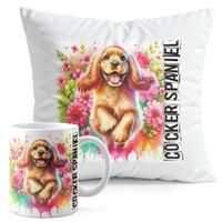 ZESTAW KUBEK + PODUSZKA DRUK - PIES PSY PIESEK RASA COCKER SPANIEL