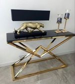 Konsola złota nowojorska Diament Glamour z czarną szybą 120x40x80
