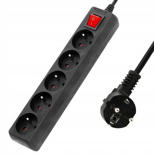 PRZEDŁUŻACZ LISTWA ZASILAJĄCA WŁĄCZNIK MOCNY GRUBY 5 GNIAZD 5M CZARNY na Arena.pl