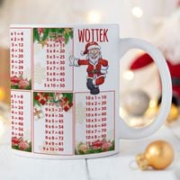 Świąteczny kubek z tabliczką mnożenia i imieniem dziecka