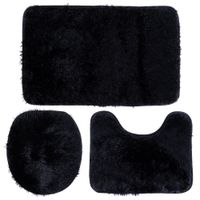 Zestaw Łazienkowy Włochaty Miękki Dywanik Czarny Nakładka na Deskę Łazienki