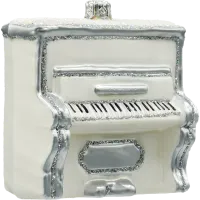 Bombka choinkowa szklana: Pianino w bieli ze srebrnymi zdobieniami