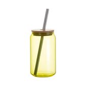 Szklanka 400 ml ze słomką i bambusową pokrywką do sublimacji - żółta