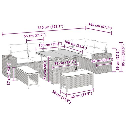 Zestaw Sof na Ogród 9 pcs Szary polirattan na Arena.pl