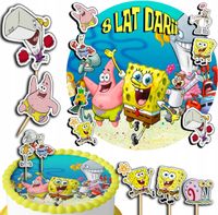 ZESTAW OPŁATEK NA TORT 20CM + TOPPERY PAPIEROWE - SPONGEBOB + IMIĘ 15CM 18
