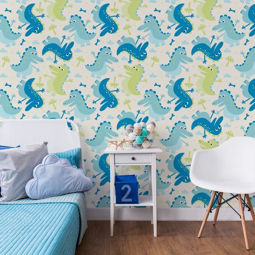 Tapeta Ścienna Dla Dzieci DINOZAURY Drzewa Chmurki na Arena.pl