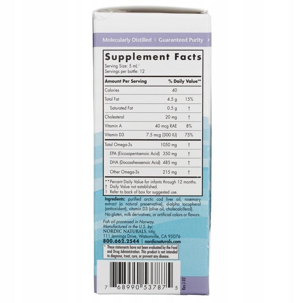 Nordic Naturals Babys DHA Omega 3 Tran Dla Dzieci Wygodny Zakraplacz 60ml zdjęcie 5