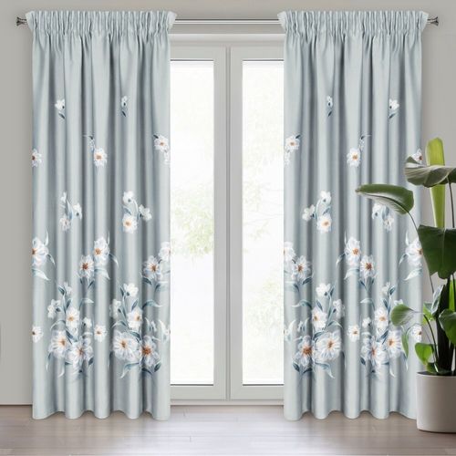 Zasłona gotowa na taśmie NILA 140x270 srebrna błękitna białe kwiaty na Arena.pl