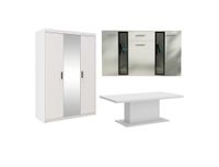 Zestaw Mebli pokojowych Szafa z Lustrem + Komoda + Ława Biały