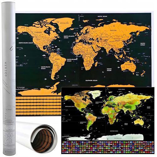 MAPA ŚWIATA ZDRAPKA XXL - OGROMNY PLAKAT W TUBIE + AKCESORIA + PINEZKI na Arena.pl