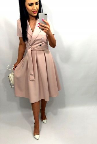 Sukienki Damskie na Komunię Chrzciny Wesele Elegancka Rozkloszowana Róż M na Arena.pl