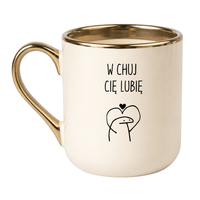 KUBEK "W CHUJ CIĘ LUBIĘ" Wzór - Elegant Kremowo-Złoty 330 ml