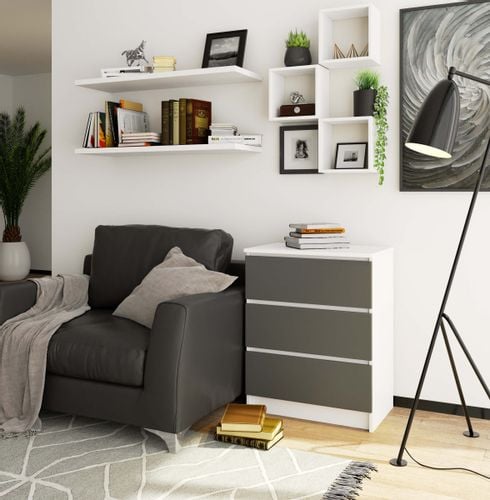 Komoda do salonu K 60 cm 3 szuflady - biała-grafit szary na Arena.pl