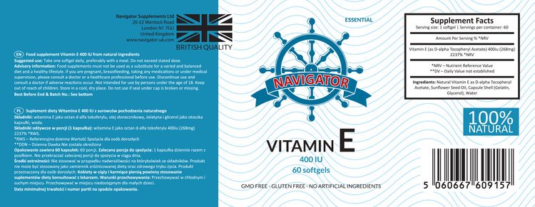 NAVIGATOR Witamina E 400 IU 60 kaps zdjęcie 4