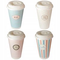 Kubki papierowe do kawy 400 ml SUP Pastele + wieczka – zestaw 100 sztuk