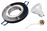 Zestaw 6x oprawa Okrągła Szklana Czarna Lustro + żarówka GU10 LED 8W Ciepła
