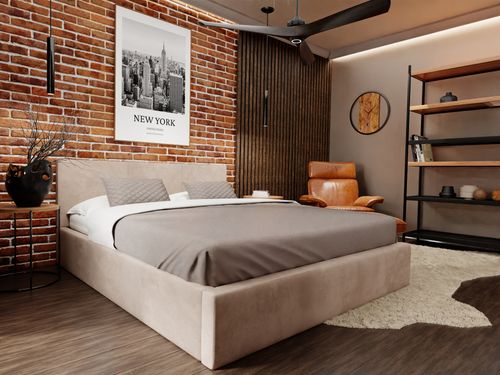 ŁÓŻKO TAPICEROWANE DO SYPIALNI 140x200 ŁÓŻKO PODWÓJNE Z POJEMNIKIEM BEŻOWE na Arena.pl