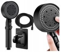 Zestaw Prysznicowy Słuchawka 5 Funkcji Wąż Uchwyt Na Ścianę Natrysk Czarny