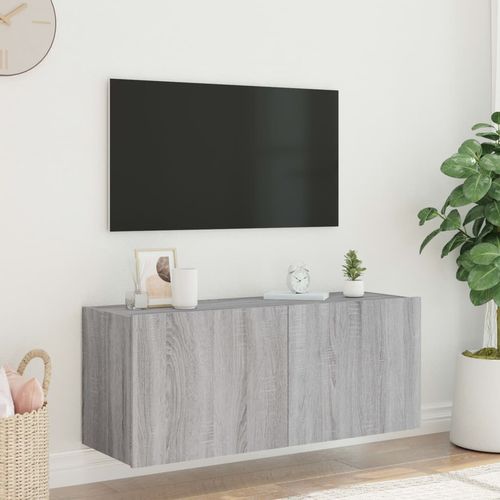 Ścienna szafka TV z LED, szary dąb sonoma, 100x35x41 cm na Arena.pl