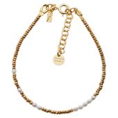 Bransoletka urodzeniowa czerwiec- białe perły, hematyt i srebro złocone