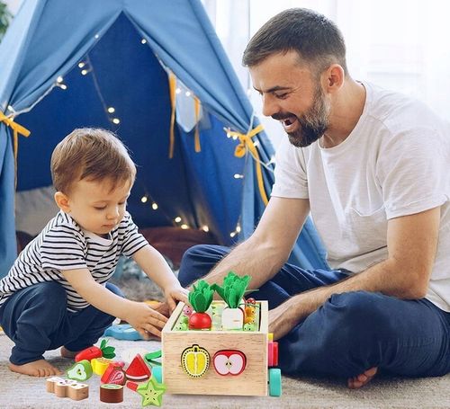 Układanka Montessori Sorter Klocków Złap Robaczka Drewniany Wózek Marchewki na Arena.pl