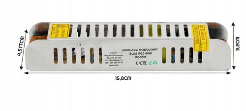 Zasilacz Montażowy SLIM do LED 60W 12V 5A IP20 na Arena.pl