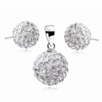 DELIKATNY SREBRNY KOMPLET BIAŁE KULKI 8MM 12MM KRYSZTAŁKI CYRSTAL BEADS