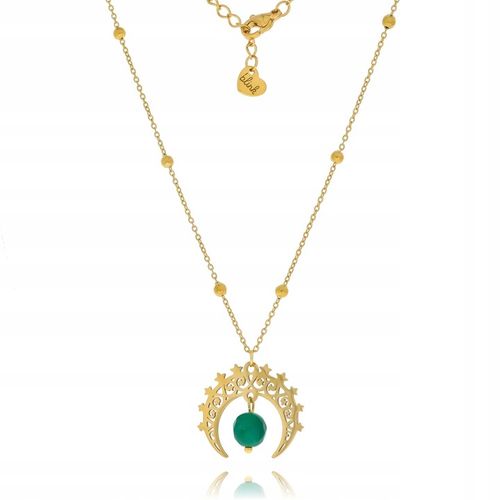 Naszyjnik z ażurowym księżycem i jadeitem zielonym stal pozłacana prezent na Arena.pl