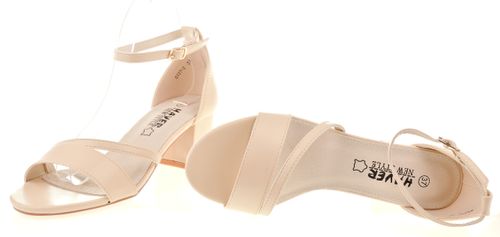 Sandały na obcasie słupku 5,5 cm. beżowe Rozmiar obuwia - 40 na Arena.pl