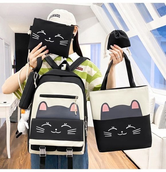 PLECAK SZKOLNY KOT KOTEK MŁODZIEŻOWY + PIÓRNIK CZARNY ZESTAW Z KOTKIEM 5w1 zdjęcie 8