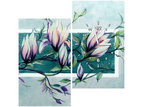 60X60CM ZEGAR SŁODYCZ MAGNOLII JASNEJ ZIELENI OBRAZ DREWNO ŚCIAN KWADRAT na Arena.pl