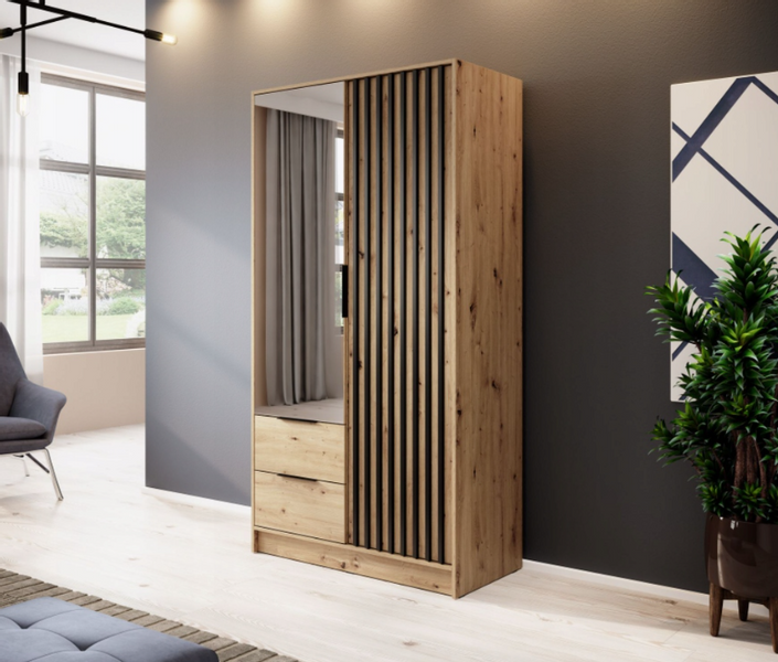 Szafa Lamele 105cm Dąb Artisan + Lustro NELA PS zdjęcie 1