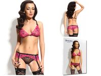 Różowy komplet bielizny pas do pończoch biustonosz XL