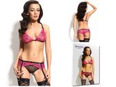 Różowy komplet bielizny pas do pończoch biustonosz XL