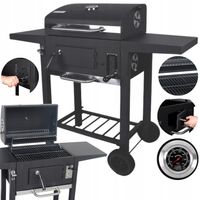 Duży Grill Ogrodowy Węglowy z Pokrywą z Termometrem Otwieraczem BBQ Party