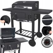 Duży Grill Ogrodowy Węglowy z Pokrywą z Termometrem Otwieraczem BBQ Party
