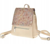 Chiara - torebko-plecak 2 w 1 jasny beż groszek mat + kwiaty I5026 Hektor