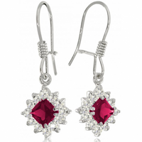 SREBRNE KOLCZYKI WISZĄCE NA BIGLU Z RUBINAMI PRÓBA SREBRA 925