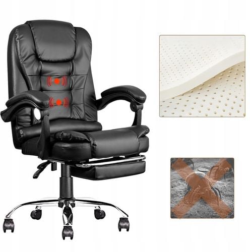 FOTEL BIUROWY OBROTOWY SKÓRZANY ERGONOMICZNY LC08 z MASAŻEM i na Arena.pl