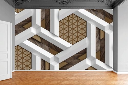 Fototapeta ABSTRAKCJA BIAŁE DESKI BALE MOZAIKA 3D na Arena.pl