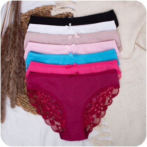 Majtki Koronkowe Bawełniane Wielokolorowe Damskie Figi Wygodne S 7-PAK na Arena.pl
